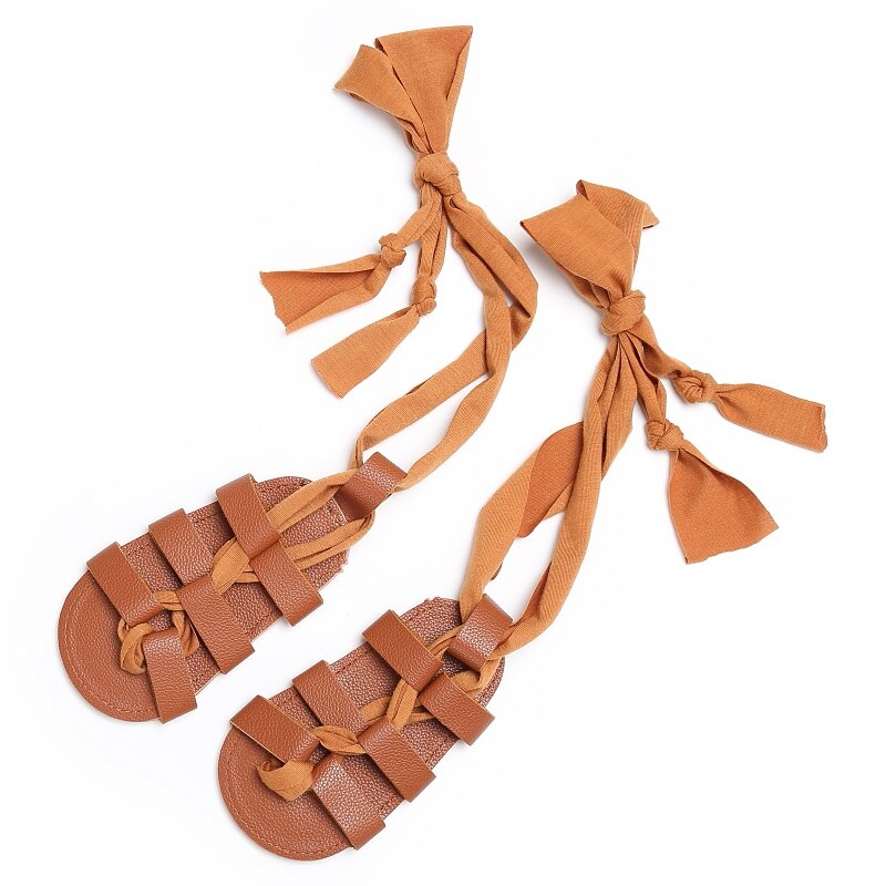 Girls Rome Sandals Summer PU Leather Baby Girls Flat Heels Lace-up Sandals Baby High Gladiator Sandals Fashion Toddler Shoes