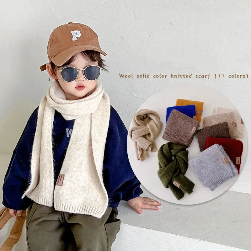 Autumn Winter Scarf for Kids Boy Girl Ins Korean Fashion Solid Color Scraf Wool Cashmere 15*130cm Scarf for 3-12 Year Children
